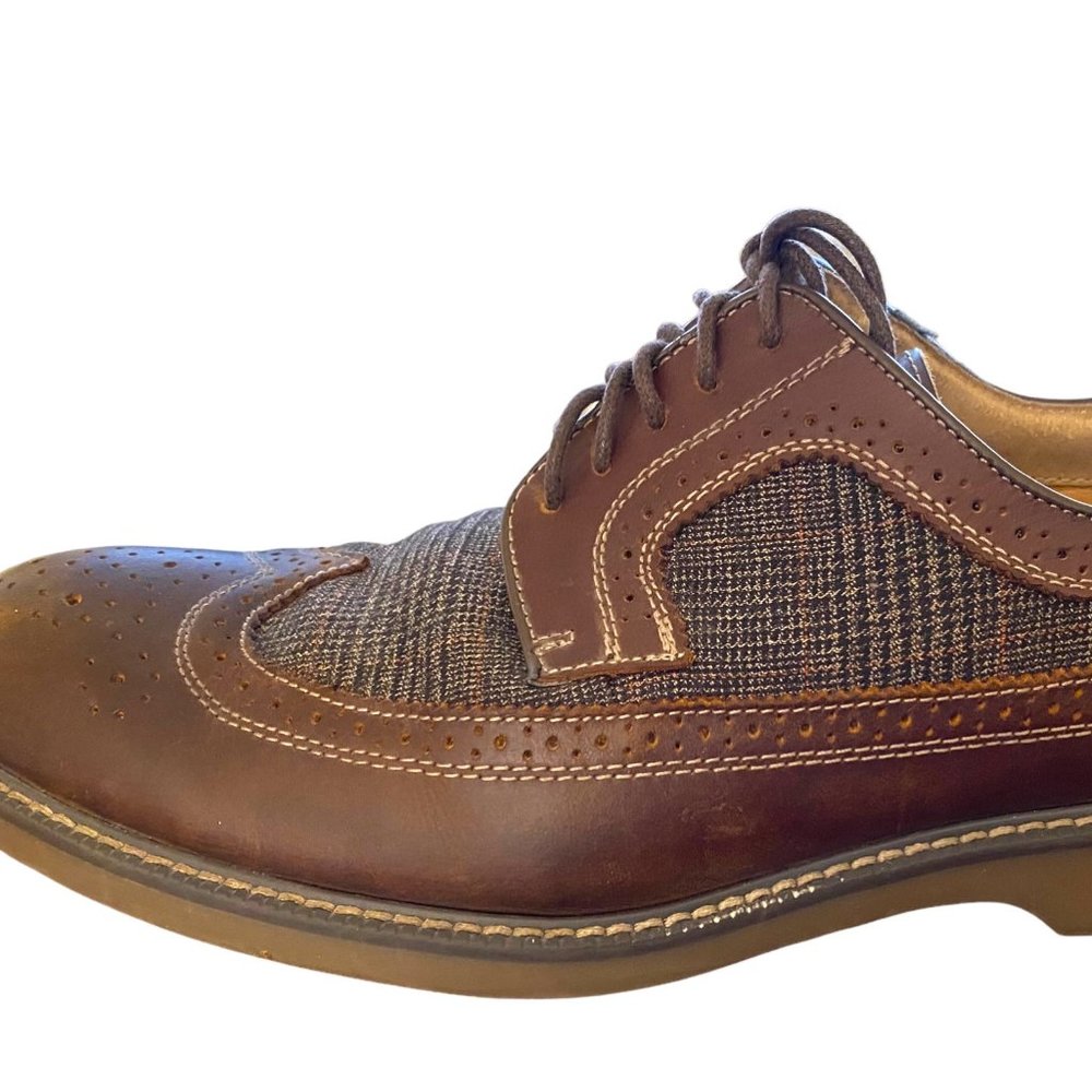 GH Bass Shoes Men 13M Brown Leather & Tweed Pasadena Wingtip Longwing Brogue - Picture 1 of 16